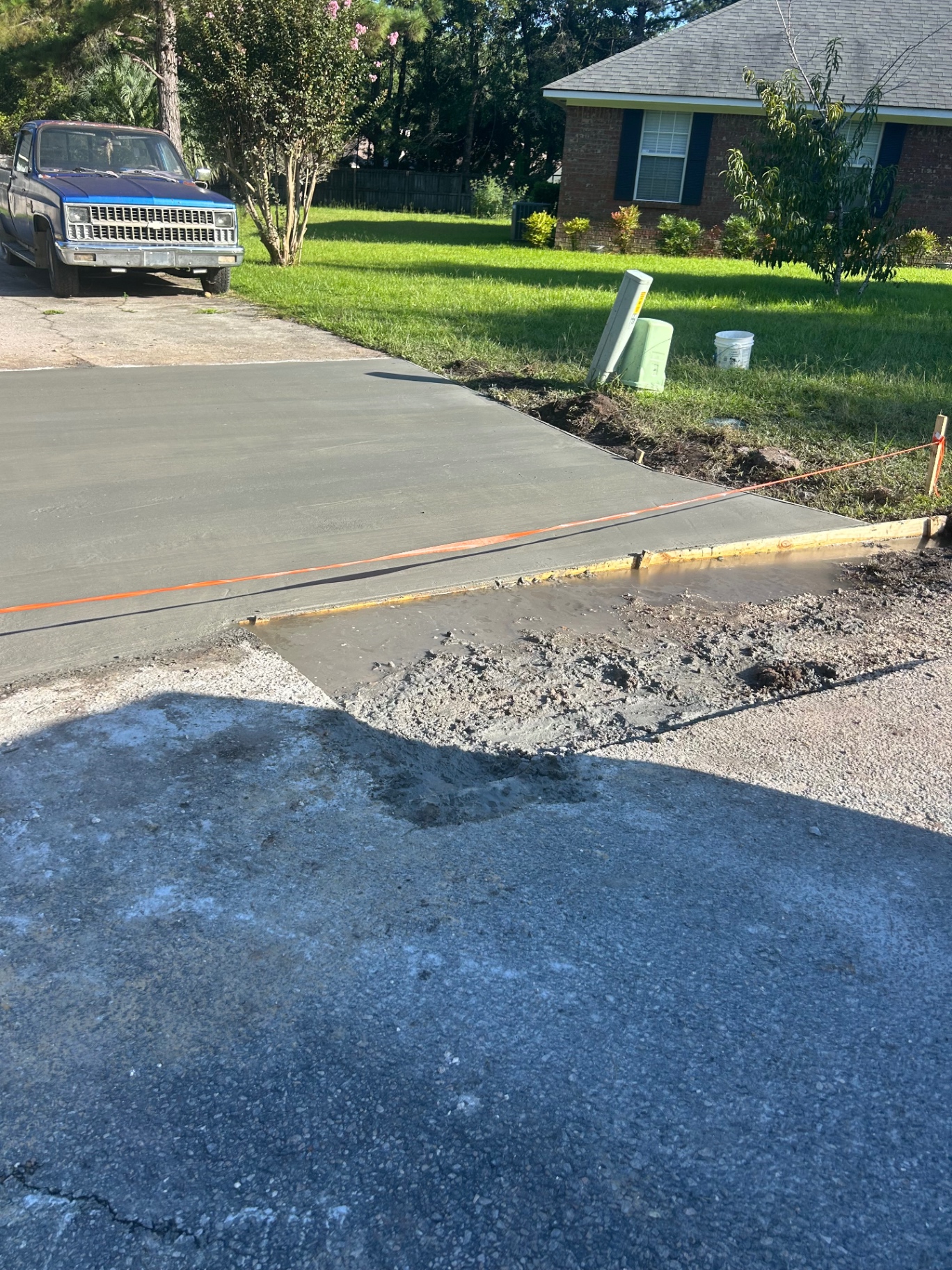 Fresh concrete pour — screeded and floated smooth