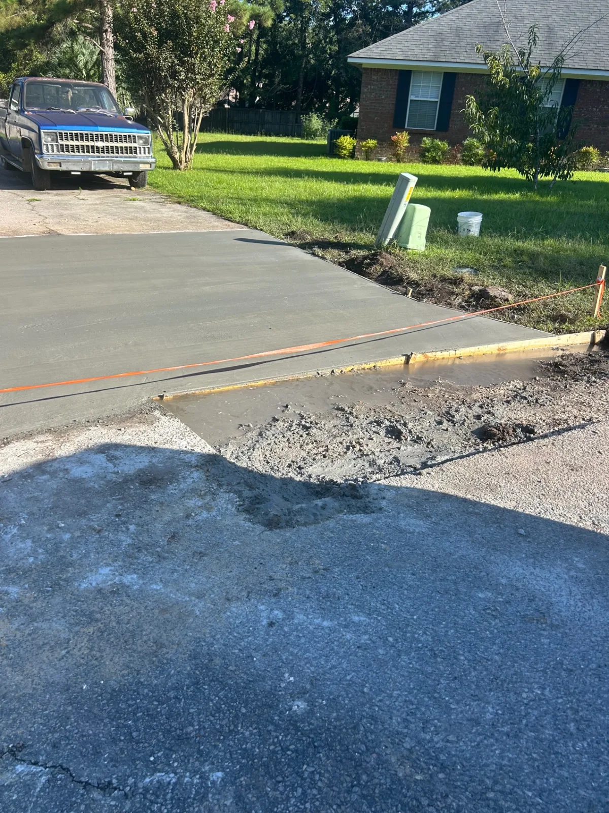 Fresh concrete pour , screeded and floated smooth